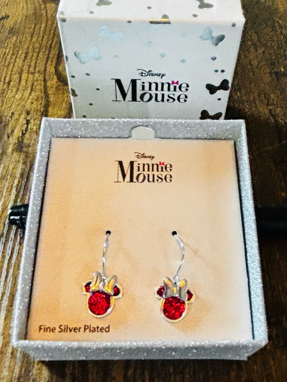 Disney Minnie Mouse Pink and Silver Drop Earrings - NIB